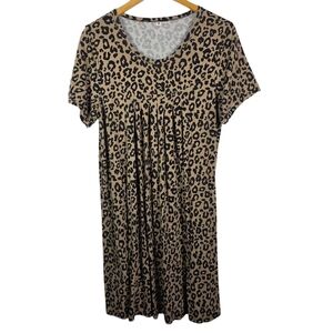 Leopard Print Short Sleeve Dress Medium Animal Print Babydoll Tunic Dress Size M